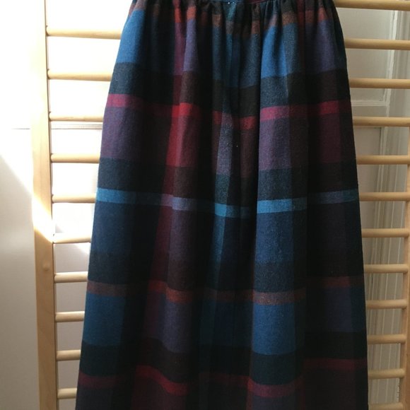 70's Vintage Plaid Midi Skirt Women's XS Wool Blend High Waist - Picture 11 of 13